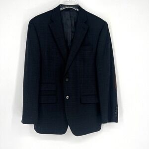 Ralph Lauren  Blazer Mens 40S  Wool Black Blue Plaid Suiting Preppy Classic